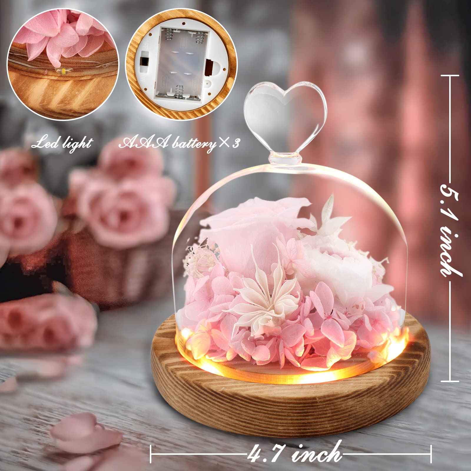 Preserved Rose Bouquet - Eternal Fresh Flowers Gift for Women, Birthday, Christmas, Mother's Day - Long Lasting Luxury Roses with Battery - Perfect for Home Decor, Wedding Centerpieces & Romantic Surprises