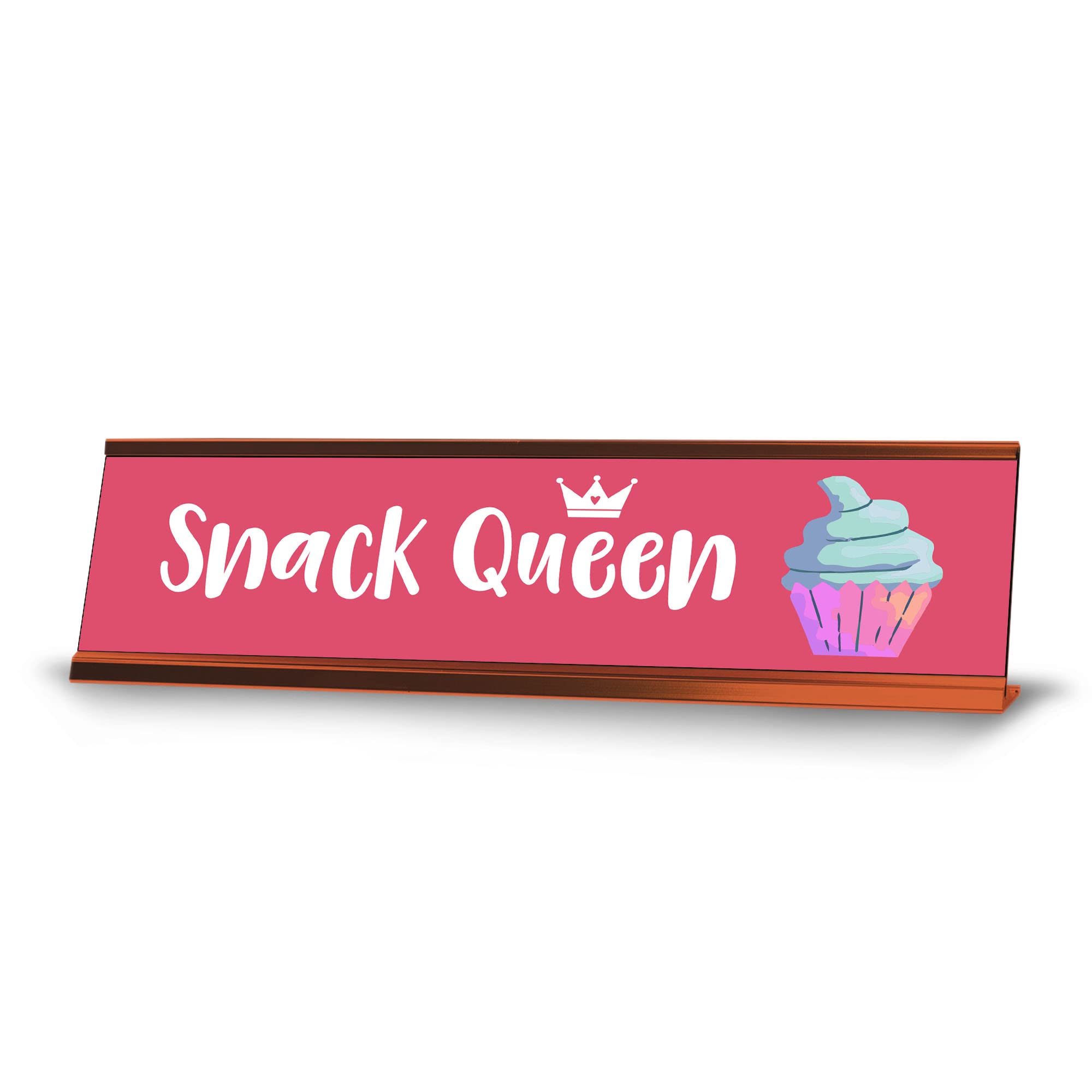 Snack Queen Pink Novelty Muffin Desk Sign - 2 x 8 Inch Funny Office Decor for Women - Perfect for Desk Organization, Coworker Gifts & Office Motivation