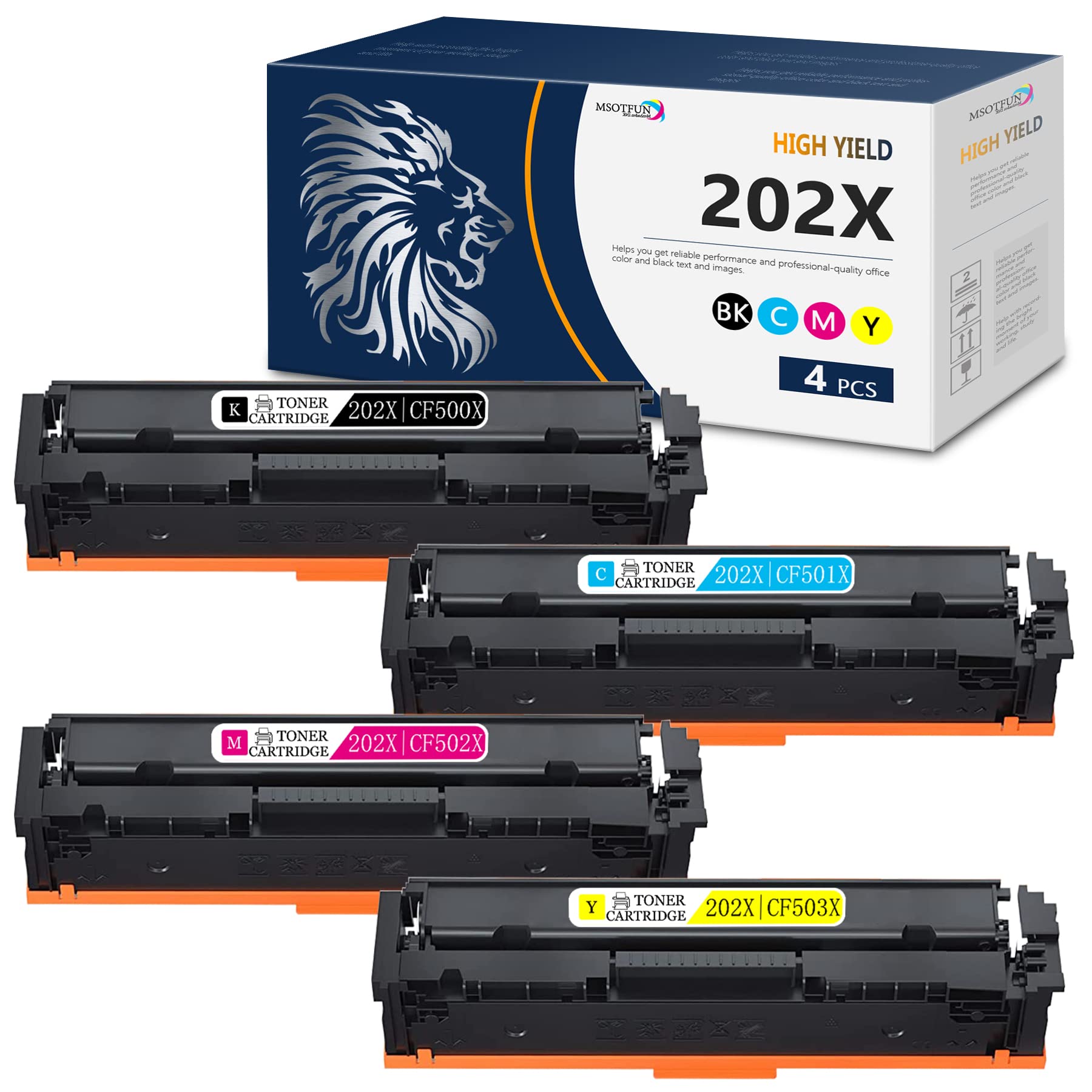 4 Pack HP 202X Compatible Toner Cartridges (CF500X, CF501X, CF502X, CF503X) - Replacement for HP Color Pro MFP M280nw M281fdn M281fdw M281cdw & M254nw Printers (1BK+1C+1M+1Y) | High-Yield Printing for Office & Home Use