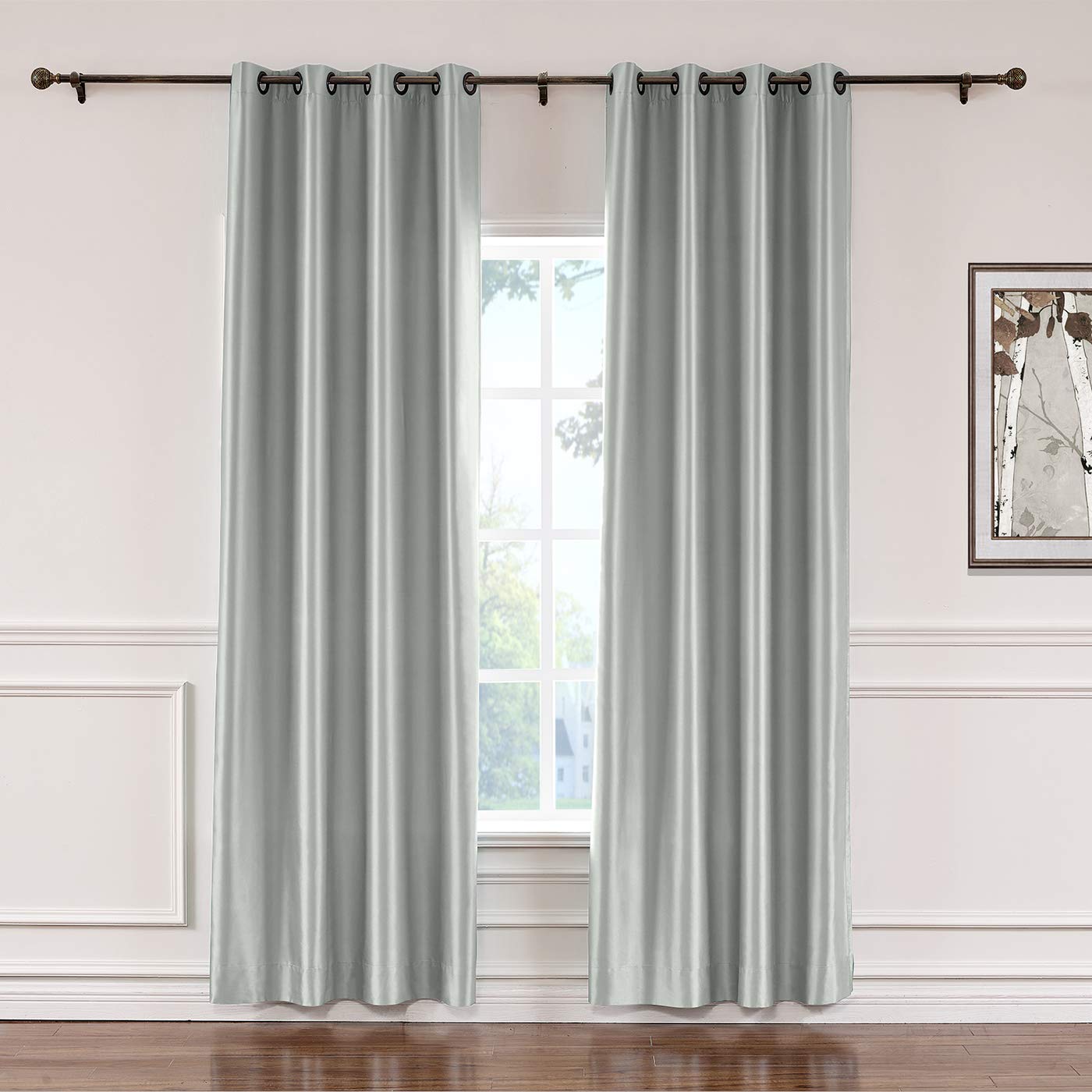 TWOPAGES Light Gray Light Filtering Curtains for Living Room & Bedroom - 50x96 Inch Energy Efficient Faux Silk Window Drapes with Bronze Grommets, Room Darkening & UV Protection - Perfect for Home, Office & Dorm Decor