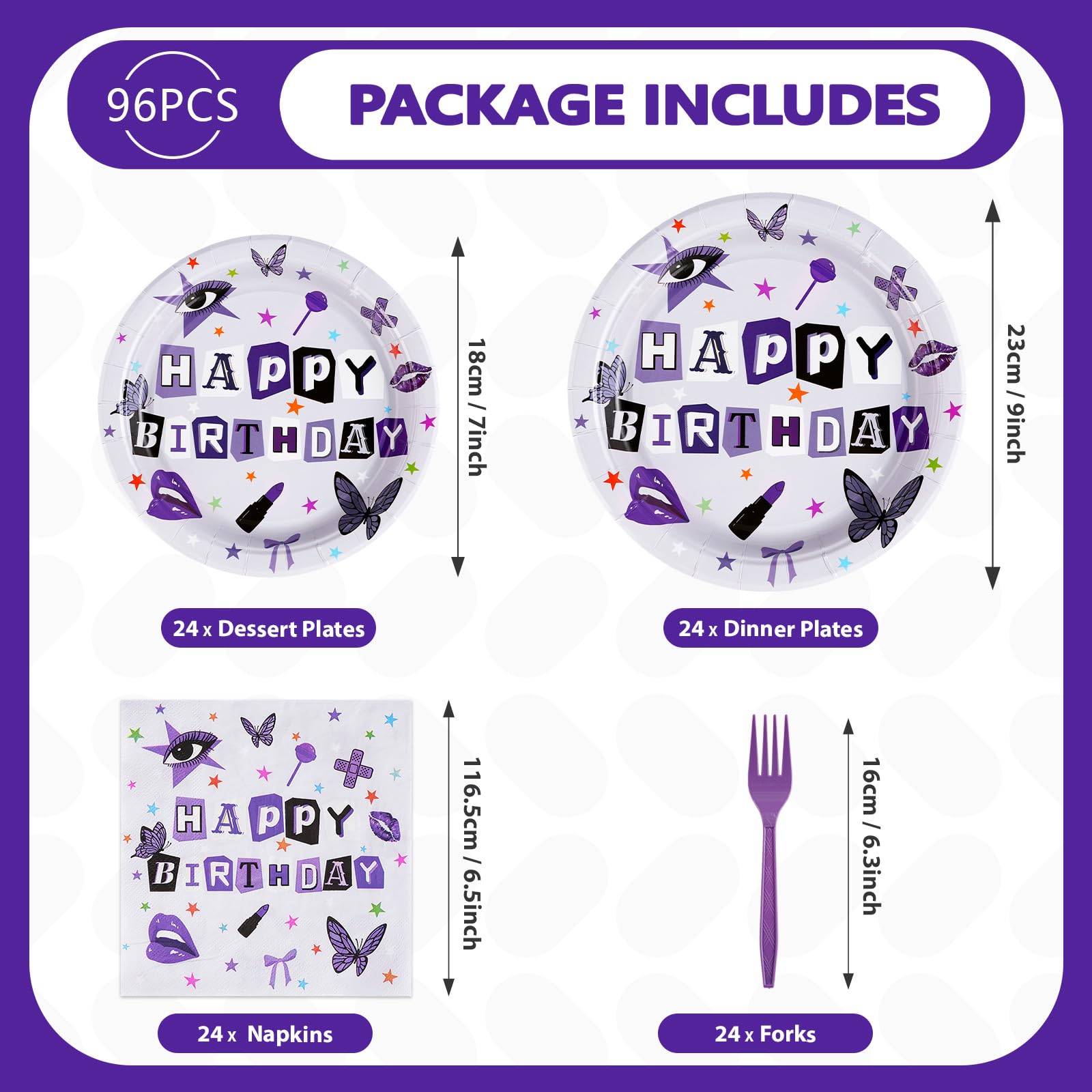 96-Pack Purple Disposable Party Plates - 350GSM Heavy Duty Paper Tableware for Birthday, Concert & Music Fan Gatherings - Perfect for Vocalist Tours, Band Parties & Themed Celebrations (Serves 24)