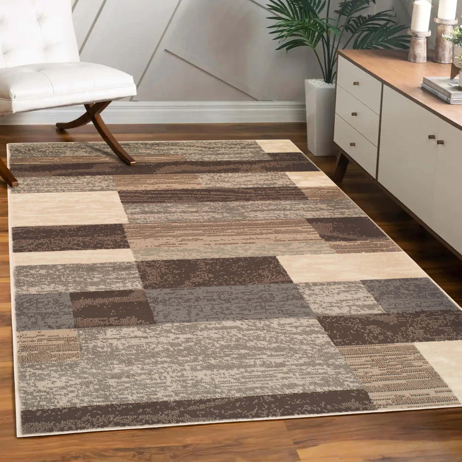 Stylish Rockwood Contemporary Geometric Patchwork Area Rug - Non-Slip Indoor Runner for Living Room, Bedroom & Office Decor