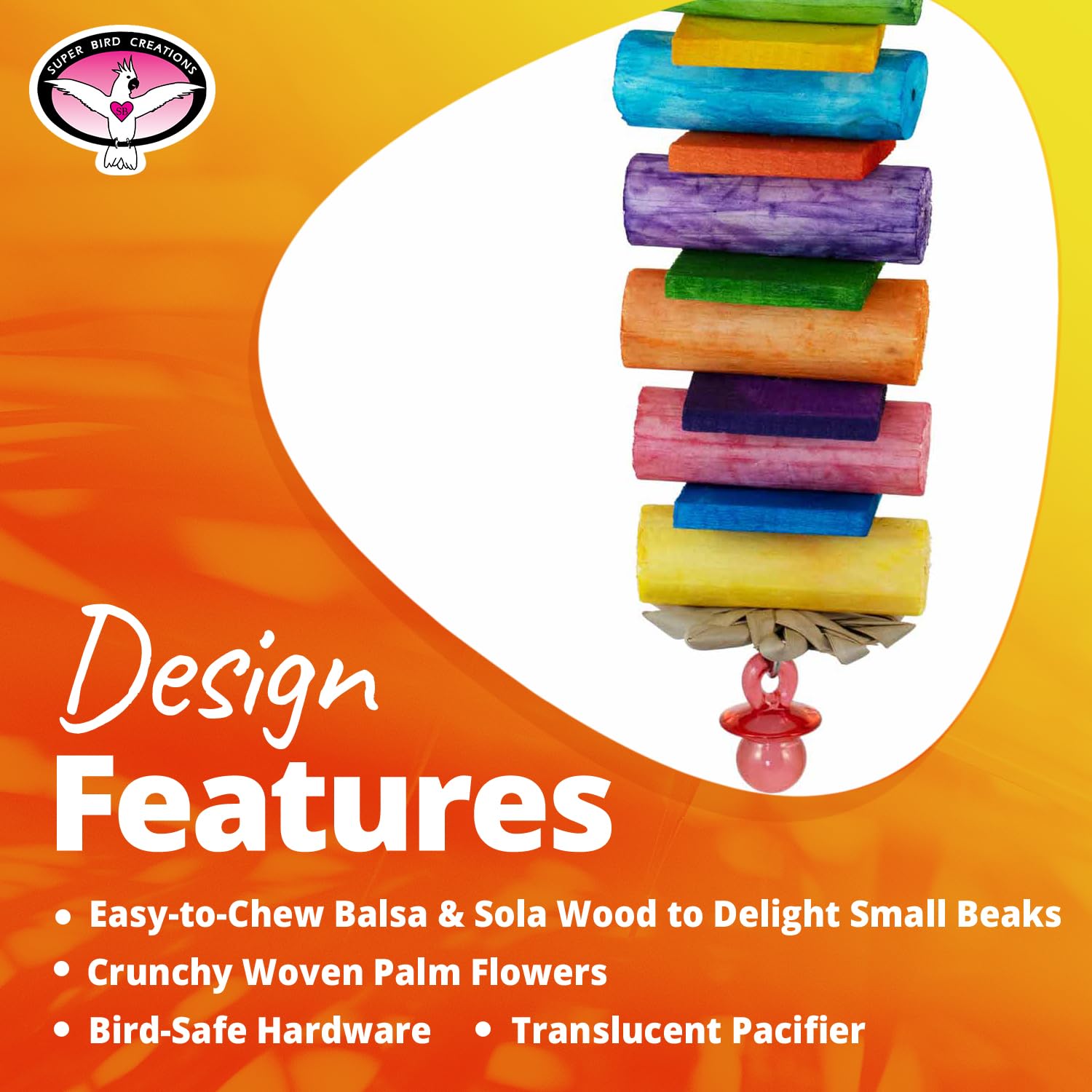Super Bird Creations SB1199 Sola Balsa Stack Bird Toy - Natural Wooden Bird Enrichment Toys for Small & Medium Birds | Perfect for Parakeets & Cockatiels | Cage Play & Foraging Activity | Stimulating Chewing & Climbing Fun for Pet Birds