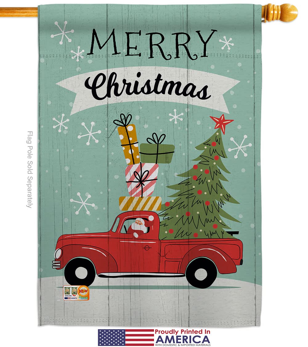 Santa Red Truck Winter Christmas Garden Flag Set - 28x40 Inch Holiday Yard Banner with Reindeer & Snow Design - Made in USA - Perfect for Outdoor Decor, Front Porch, and Seasonal Celebrations