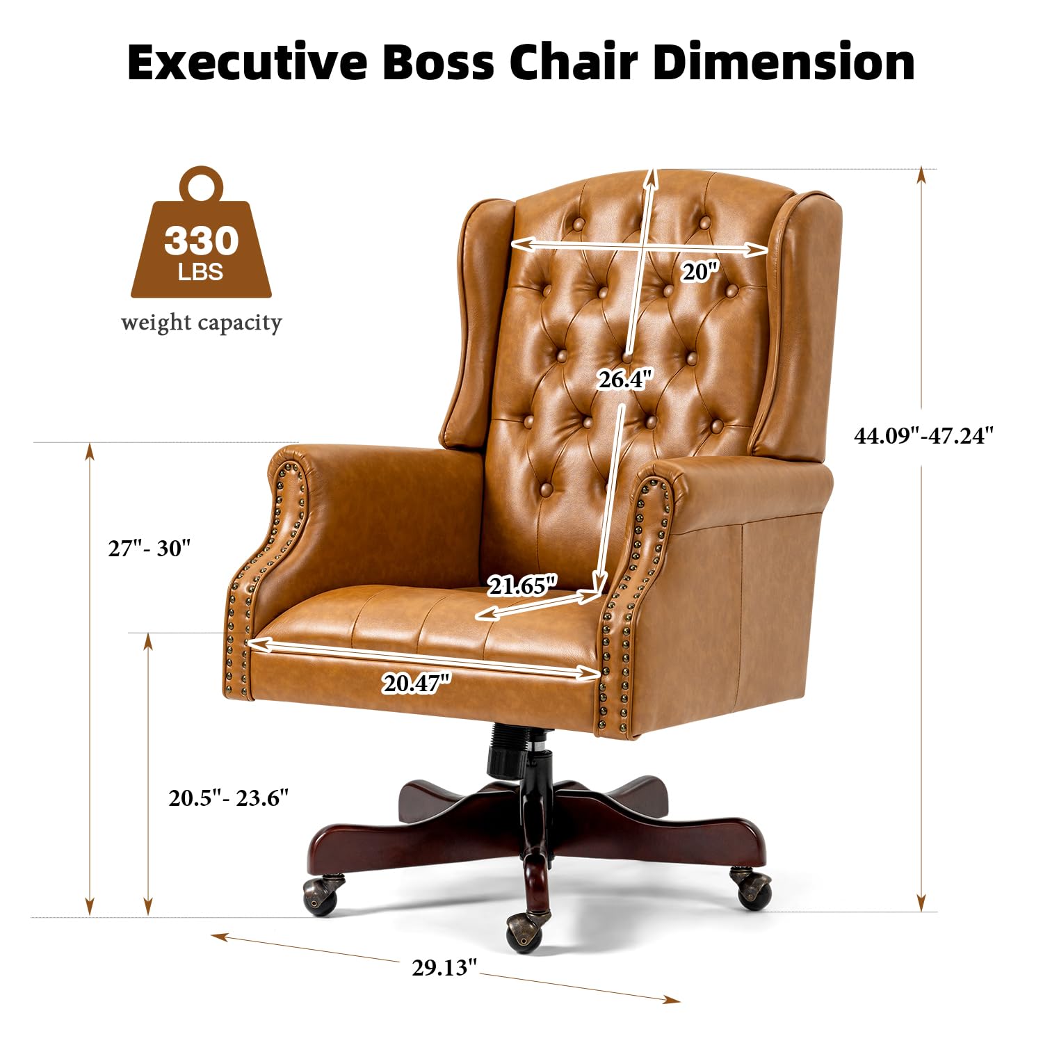 Premium ECOTOUGE Tufted Office Chair – High-Back Faux Leather Executive Desk Chair with Nail Head Trim & Ergonomic Support | Perfect for Home Office, Gaming, and Living Room Workspaces (Brown)