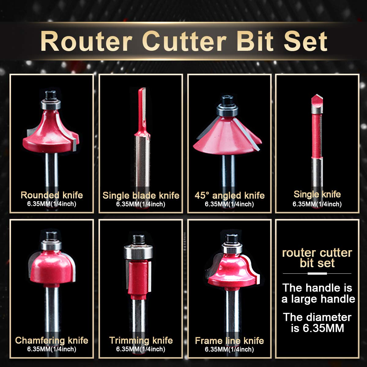 15pcs Tungsten Carbide Router Bit Set - 1/4