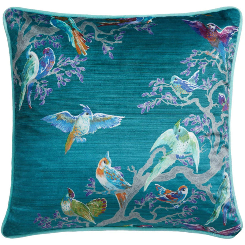 Laurence Llewelyn Bowen Birdity Absurdity Blue Decorative Throw Pillow - Unique Home Decor for Living Room, Bedroom & Sofa