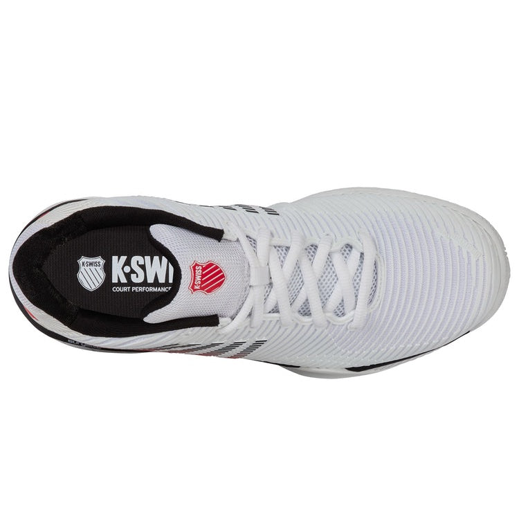 K Swiss Hypercourt Express 2 Wide Men's Tennis Shoes - White/Black/Red 6806 140 | Breathable Comfort for Court Play & Casual Wear