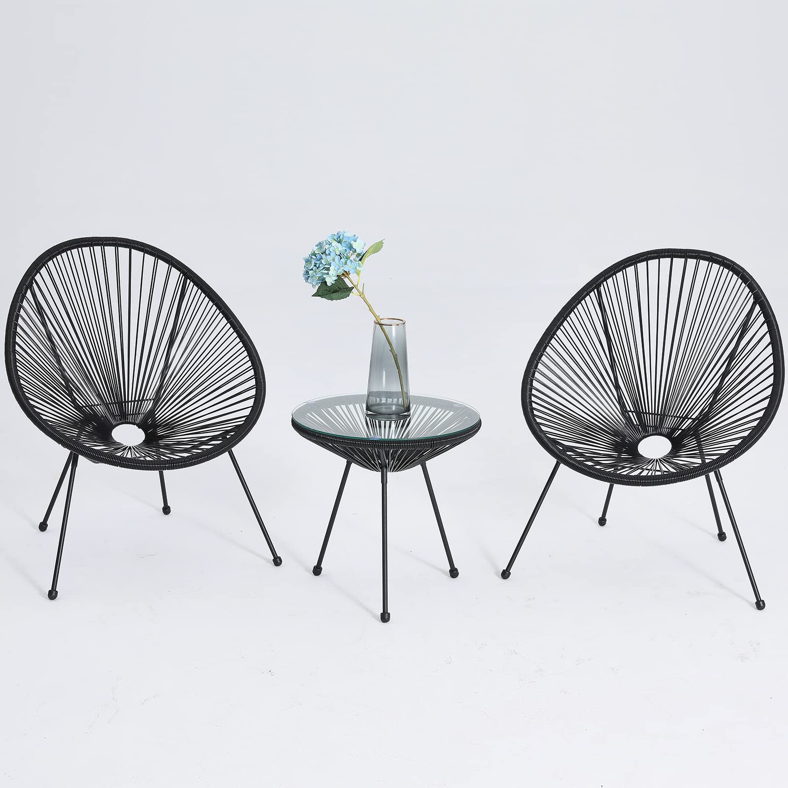 3-Piece Patio Furniture Set - Acapulco Chairs with Glass Top Table, All-Weather Indoor Outdoor Bistro Set for Garden, Balcony, Poolside & Backyard Relaxation