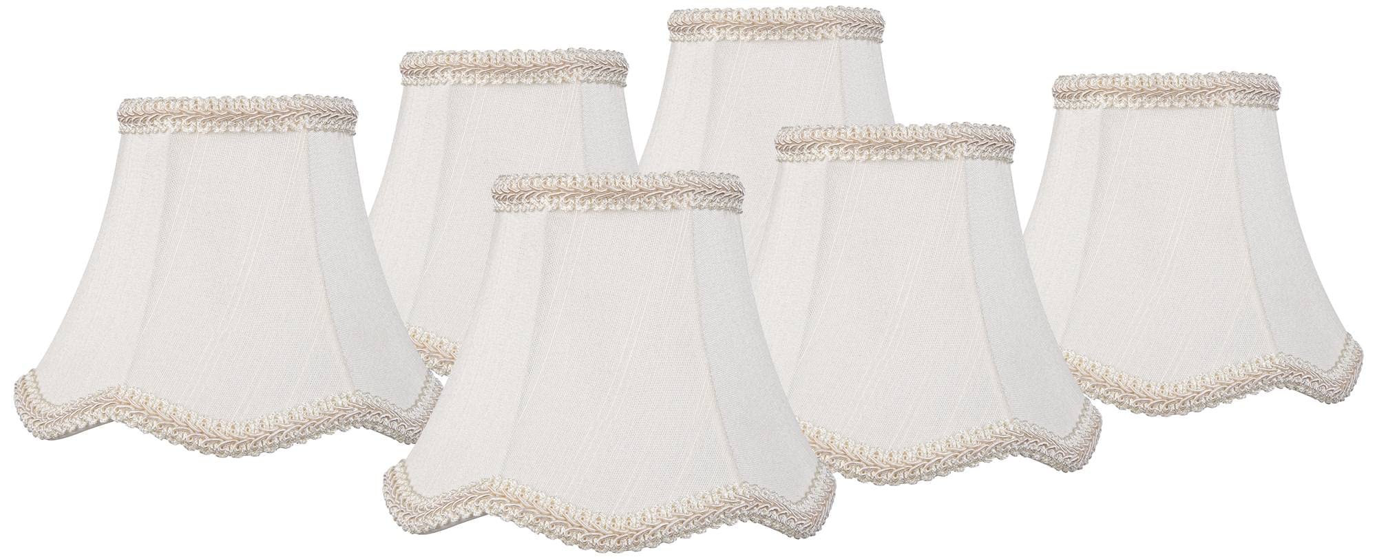Liza Set of 6 Cream Fabric Scallop Bell Chandelier Lamp Shades - 3