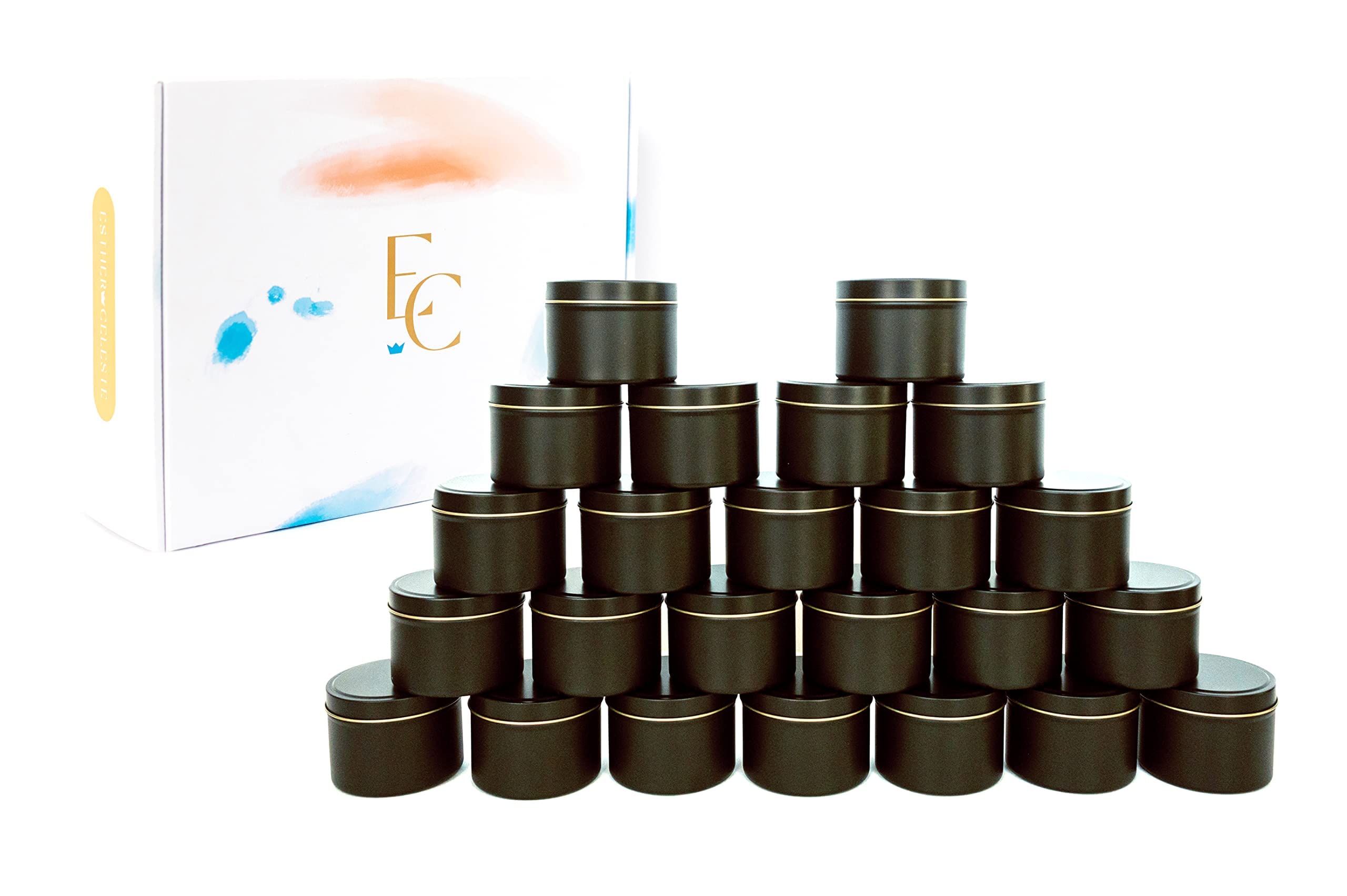 Esther Celeste 8 oz Black Candle Tins - 24 Pack Bulk Empty Candle Jars with Lids - Premium Tin Containers for DIY Candle Making, Arts & Crafts Storage - Perfect for Home Decor, Gifts, and Party Favors