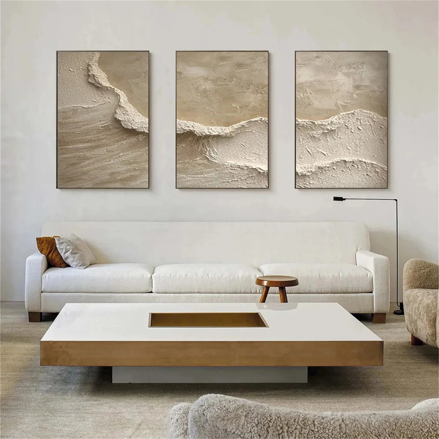 Custom Size Beige & Brown Abstract Wall Art Set of 3 - #BB099 | Modern Home Decor for Living Room, Bedroom & Office
