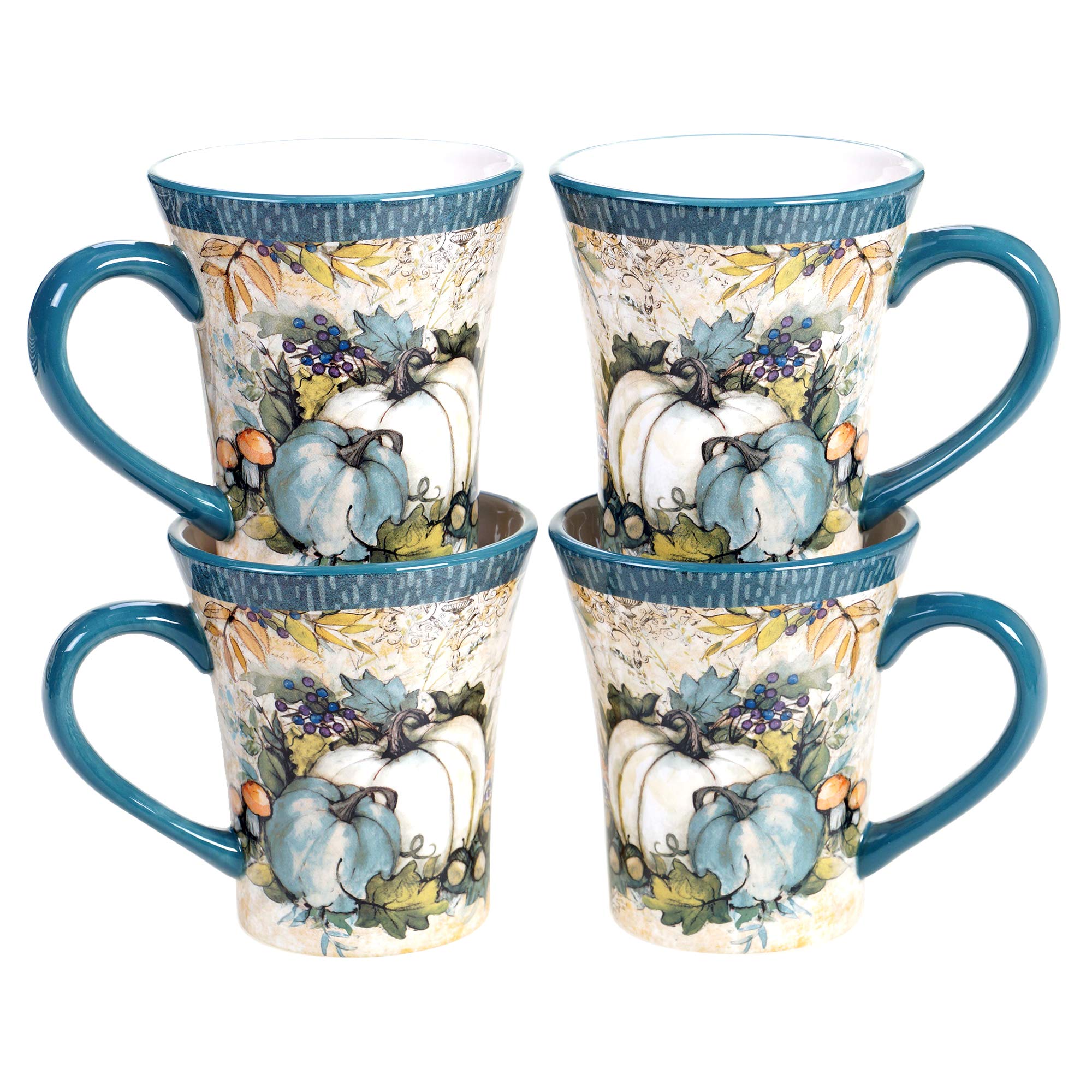 Certified International Harvest Gatherings 14 oz. Coffee Mugs, Set of 4 - Perfect for Fall Decor, Thanksgiving Dinner, and Cozy Hot Beverages at Home