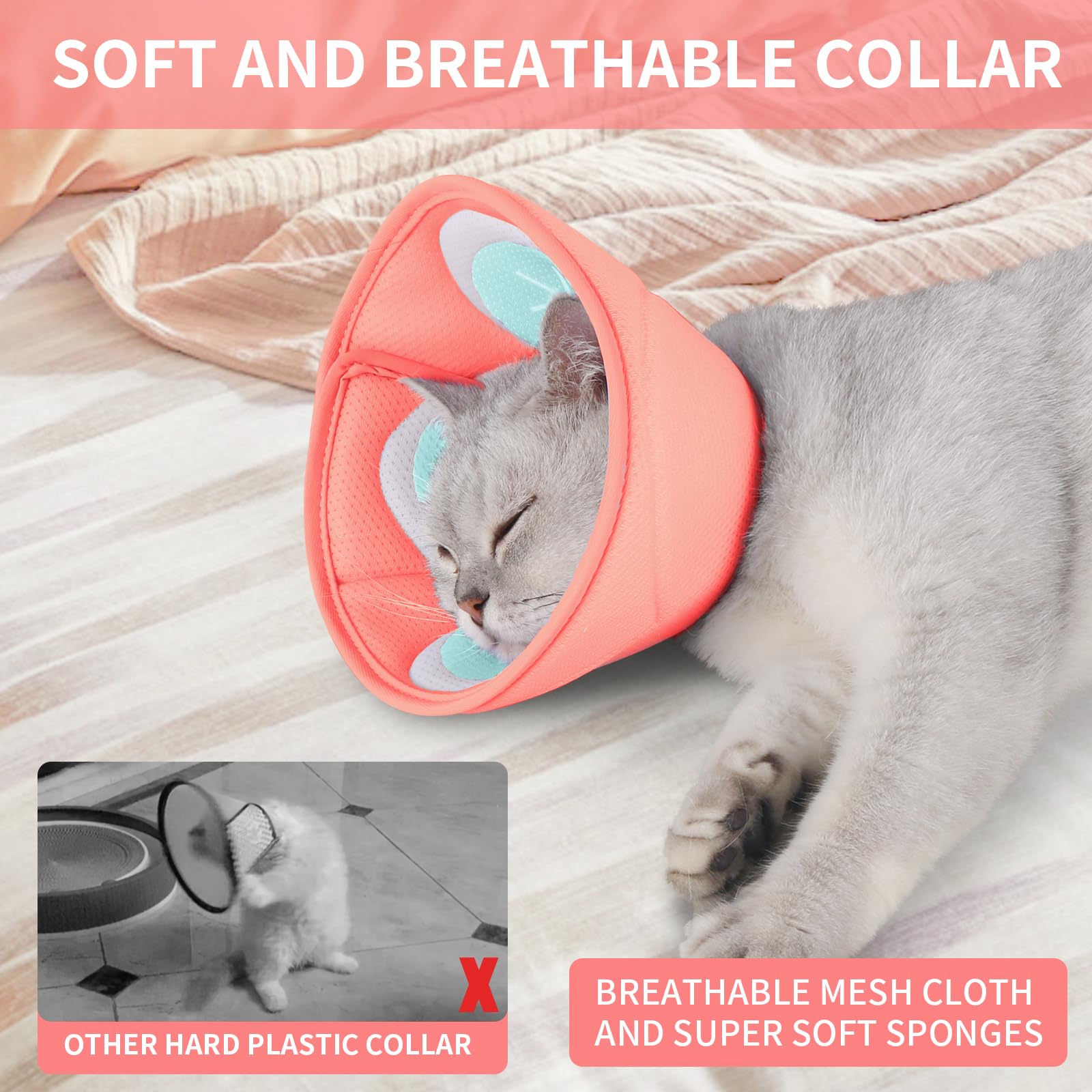 Soft Adjustable Cat Cone Collar for Kittens - Pink Small Pet Recovery Collar | Post-Surgery E-Collar for Wound Protection & Healing | Perfect for Spay/Neuter Recovery & Skin Treatment