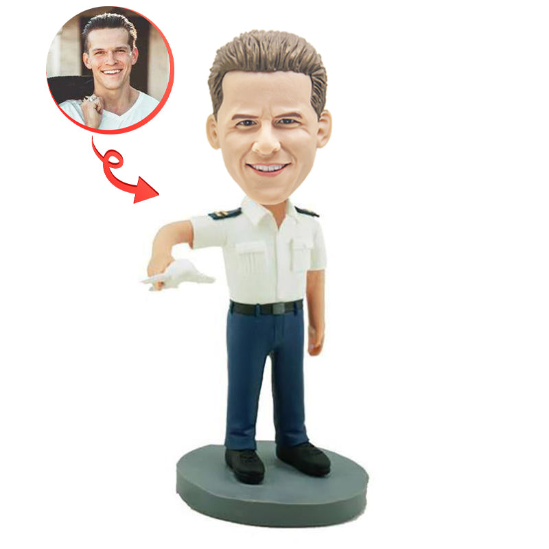 Custom Pilot Carrying Model Plane Bobblehead - Personalized Aviation Enthusiast Gift for Office Desk, Home Decor & Collectors