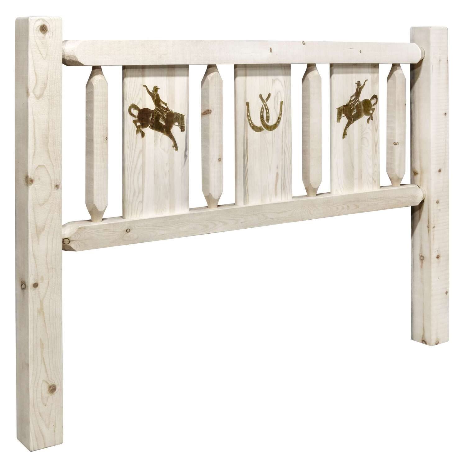 Montana Woodworks Twin Headboard with Laser Engraved Bronco Design - Rustic Bedroom Furniture, Unfinished Solid Wood Headboard for DIY Customization | Perfect for Western Themed Bedrooms, Guest Rooms & Ranch Style Homes