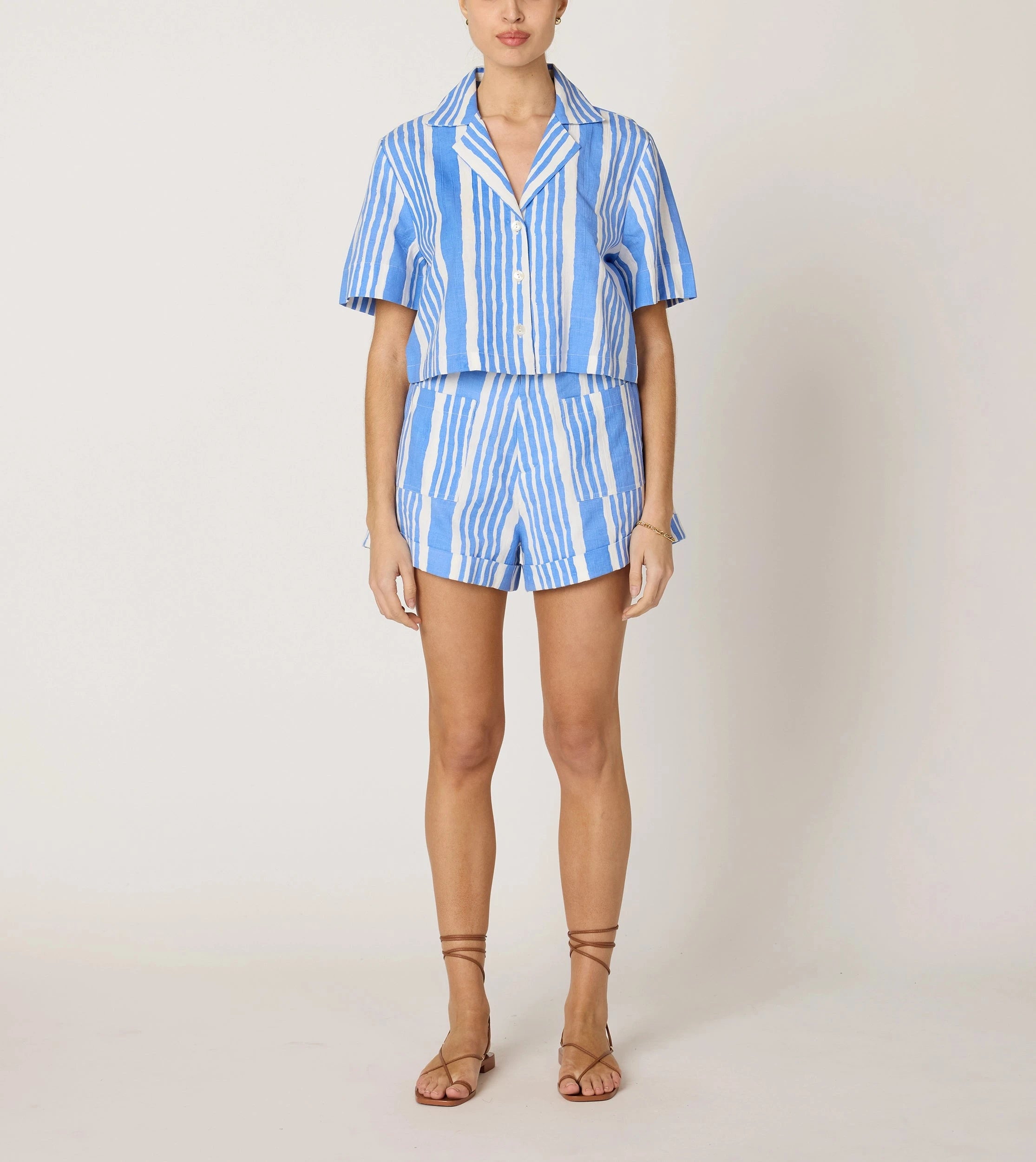 Mizuki Women's Blouse - Blue Vecchio Stripe Long Sleeve Shirt for Office Wear & Casual Outfits