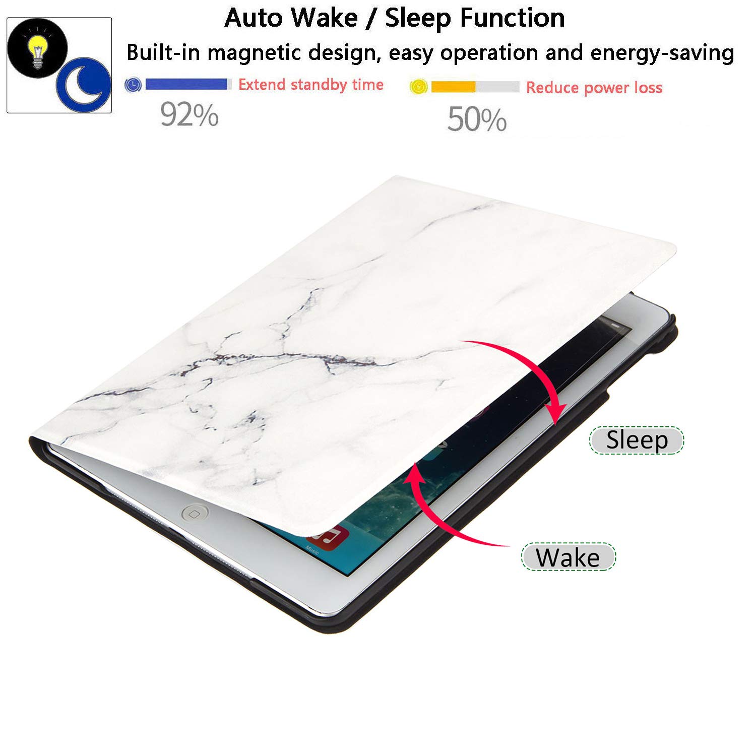 Premium Shockproof Case for Apple iPad 9.7 inch (iPad 5th/6th Gen 2017/2018 & iPad Air/Air 2) - Slim Synthetic Leather Folio Cover with Auto Wake/Sleep, Multi-Angle Stand & TPU Shell - Perfect for Work, Study & Travel (White Map Design)