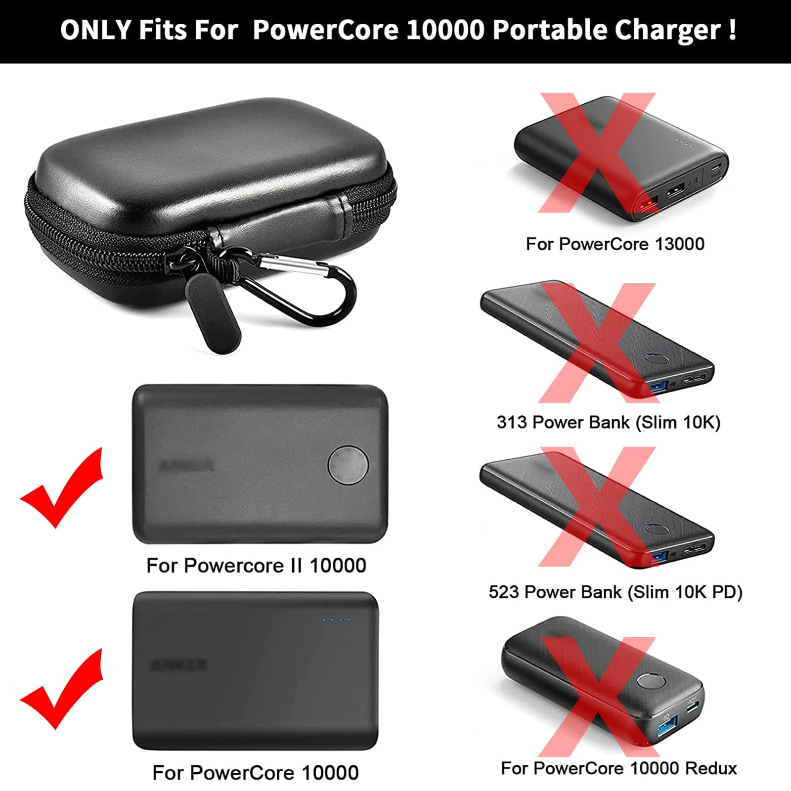 Anker PowerCore 10000 Portable Charger Case - 10000mAh Power Bank Storage Holder Box for Anker Nano (Black) | Perfect for Travel, Camping & Everyday Charging Protection