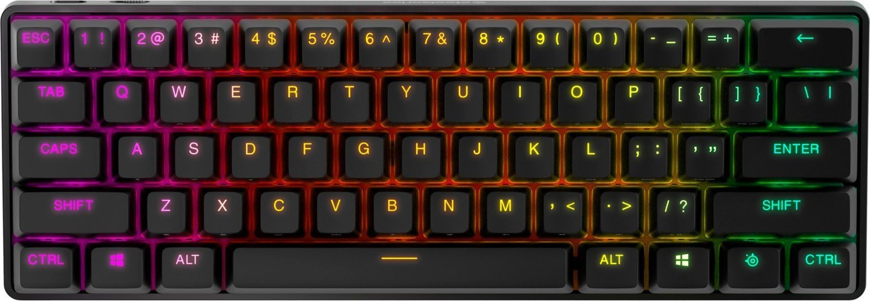 SteelSeries Apex Pro Mini Wireless 60% Mechanical Gaming Keyboard - Fastest Adjustable Actuation, RGB Backlit, PBT Keycaps, Bluetooth 5.0 & 2.4GHz, USB-C - Perfect for Competitive Gaming, Esports & Compact Workspace Setup