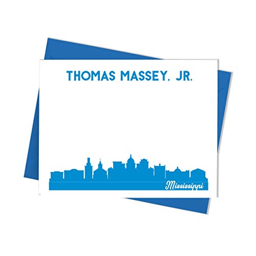 Personalized State Skyline Note Cards with Envelopes - Custom State Pride Stationery Set for Arkansas & Mississippi - 10 Pack Folded Correspondence Cards in Multiple Colors - Perfect for Thank You Notes, Greetings & Special Occasions