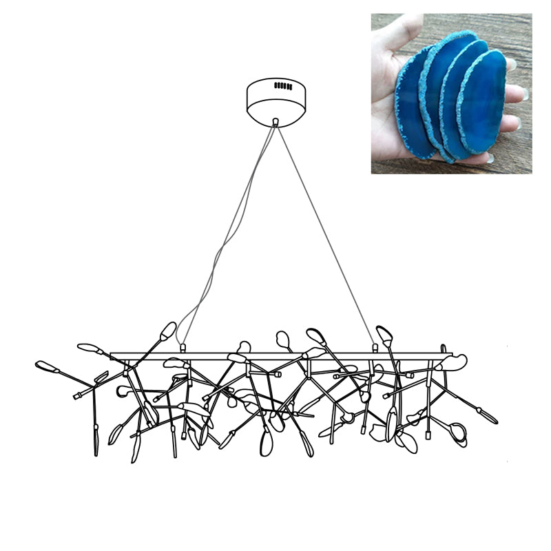 Agate Flake Chandelier - Elegant Natural Stone Crystal Ceiling Light Fixture for Dining Room, Living Room, Bedroom Decor | Modern Luxury Home Lighting
