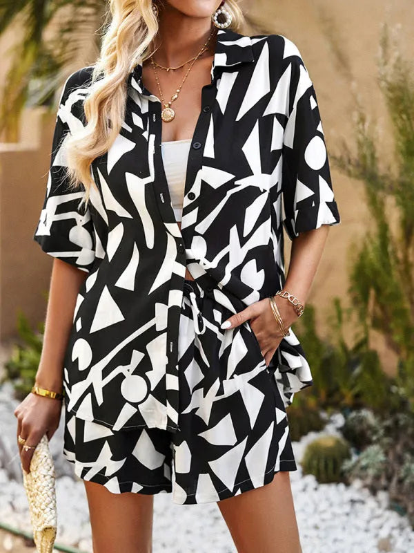 Stylish Women's Abstract Print Summer Shorts Set - Casual Outfit for Beach, Vacation & Everyday Wear