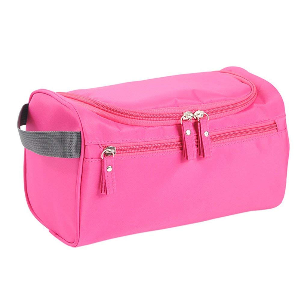 WANQLYN Large Travel Makeup Organizer Bag - Waterproof Cosmetic Case with Hook, Portable Grooming Kit Storage for Women | Perfect for Air Travel, Vacation, Gym & Daily Use (Pink)