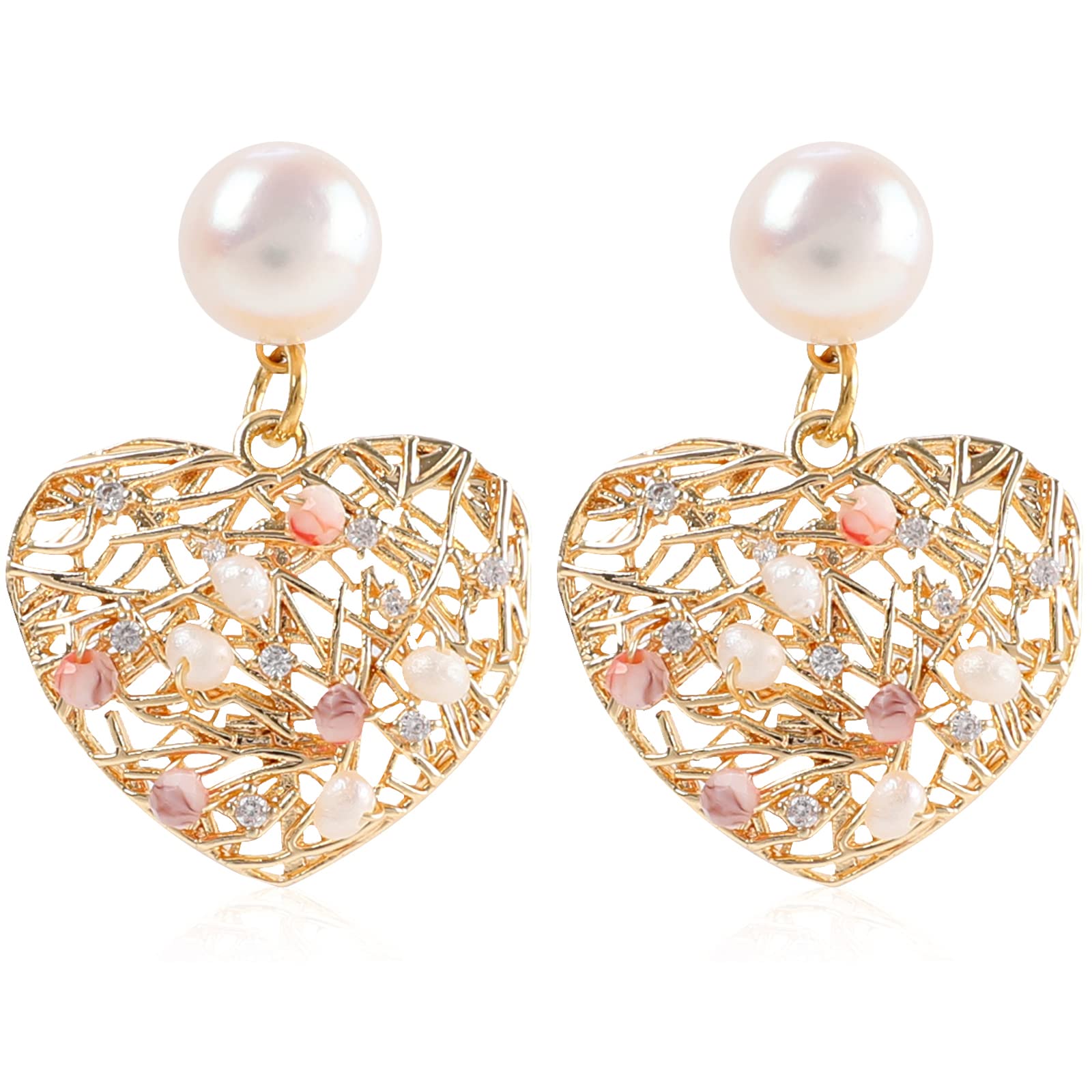 IDEAJOY Women's Bohemian Pearl Beaded Drop Earrings - Natural Stone Dangle Earrings with Gold Tassel for Women & Girls (Heart/Flower/Rattan/Tassel Designs) | Perfect for Weddings, Parties & Boho Fashion Accessories