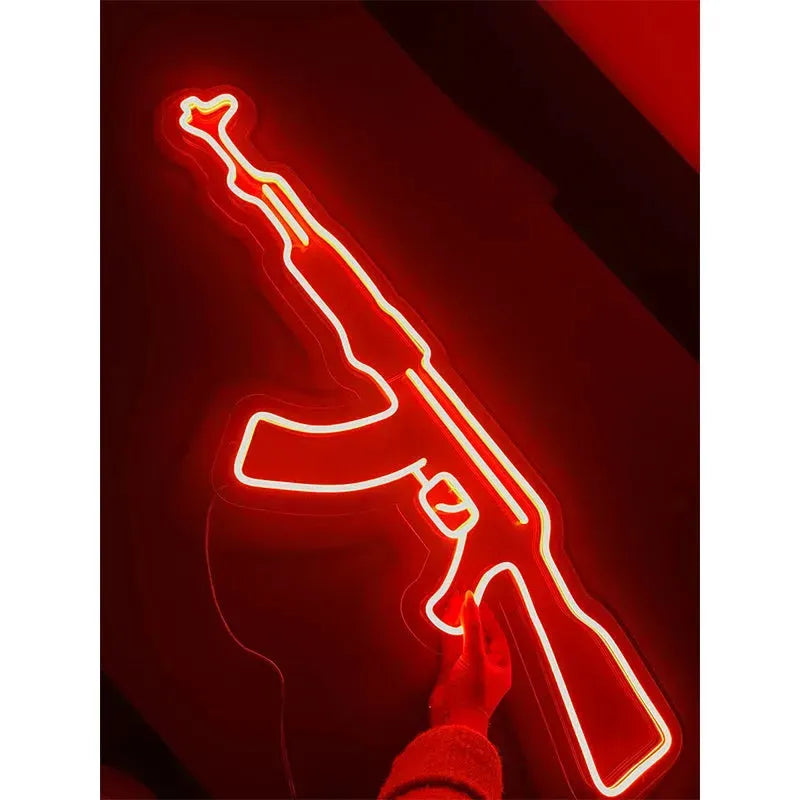 LED AK47 Gun Neon Sign - Flexible CSGO Game Room Wall Decor, Bedroom Lighting, Gaming Gift for Men - Perfect for Gaming Setups, Man Caves & Neon Themed Parties