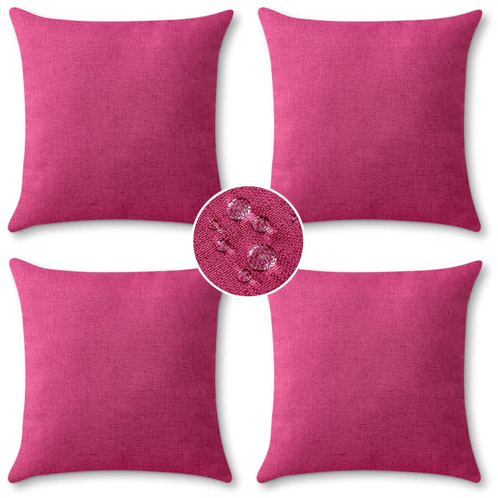 OTOSTAR 20x20 Inch Waterproof Outdoor Throw Pillow Covers - Farmhouse Decorative Cushion Cases for Patio, Sofa, Couch, Balcony & Tent - Set of 4 (Hot Pink) - Perfect for Outdoor Living, Garden Decor & Cozy Home Accents