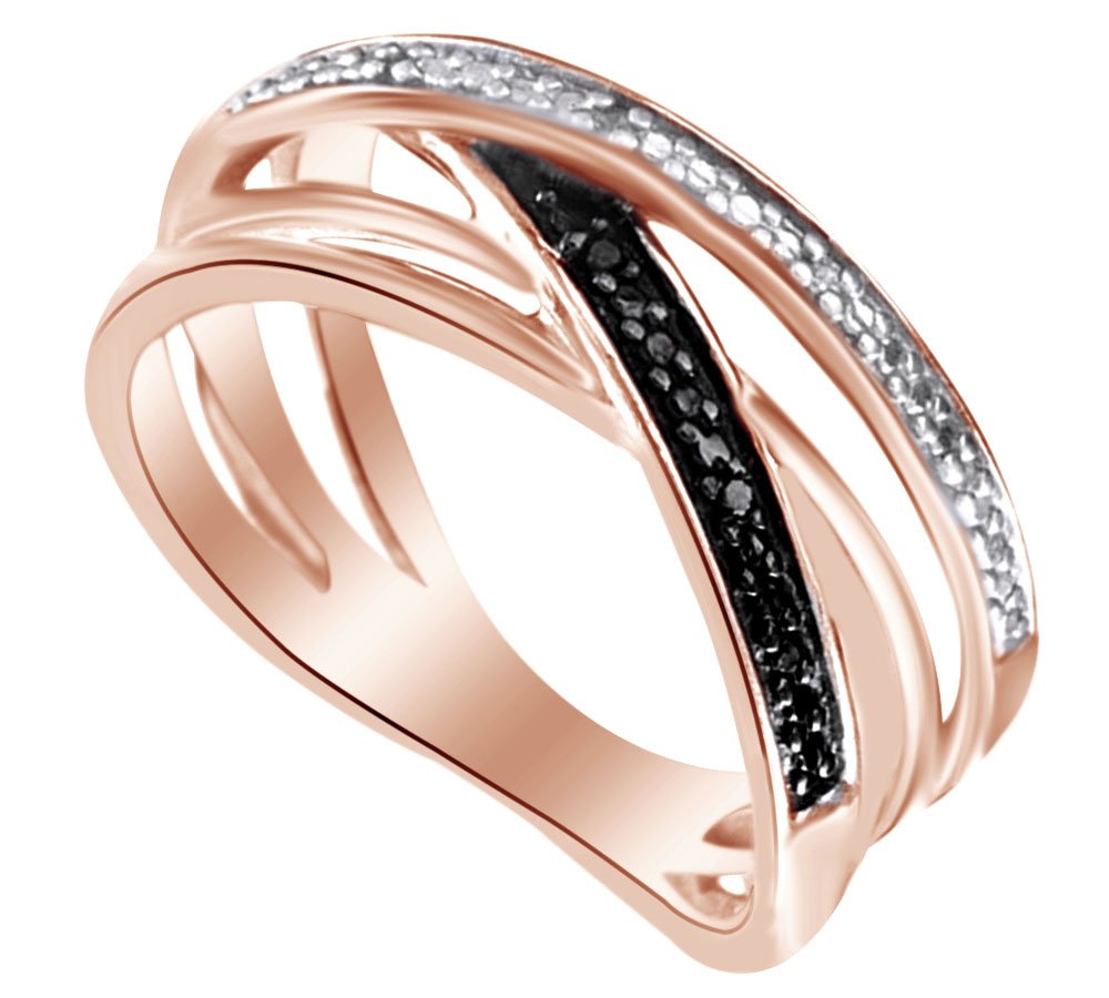 14K Gold Over Sterling Silver Black & White Natural Diamond Cross Ring (0.12 CTTW) - Elegant Religious Jewelry for Women, Perfect for Church, Weddings & Special Occasions