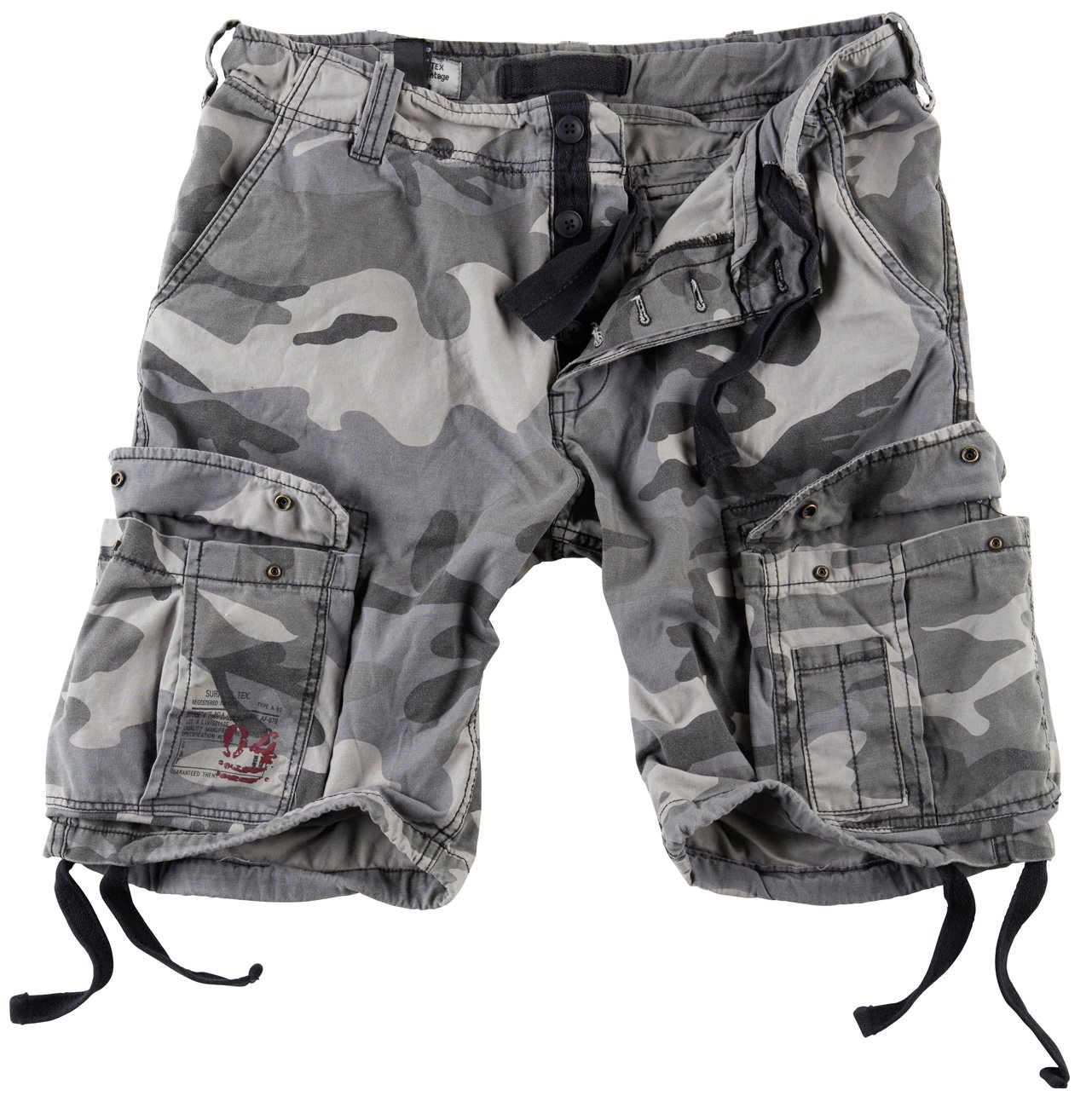 Vintage Washed Black Camo Airborne Shorts for Men - Military Style Cargo Shorts for Outdoor Adventures, Hiking & Casual Wear