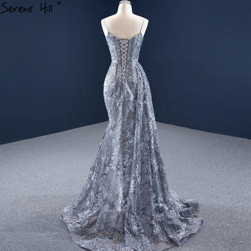 Serene Hill Grey Mermaid Evening Dress 2025 | Handmade Floral Beaded Sleeveless Formal Gown HM67181 | Perfect for Prom, Cocktail Parties & Special Occasions