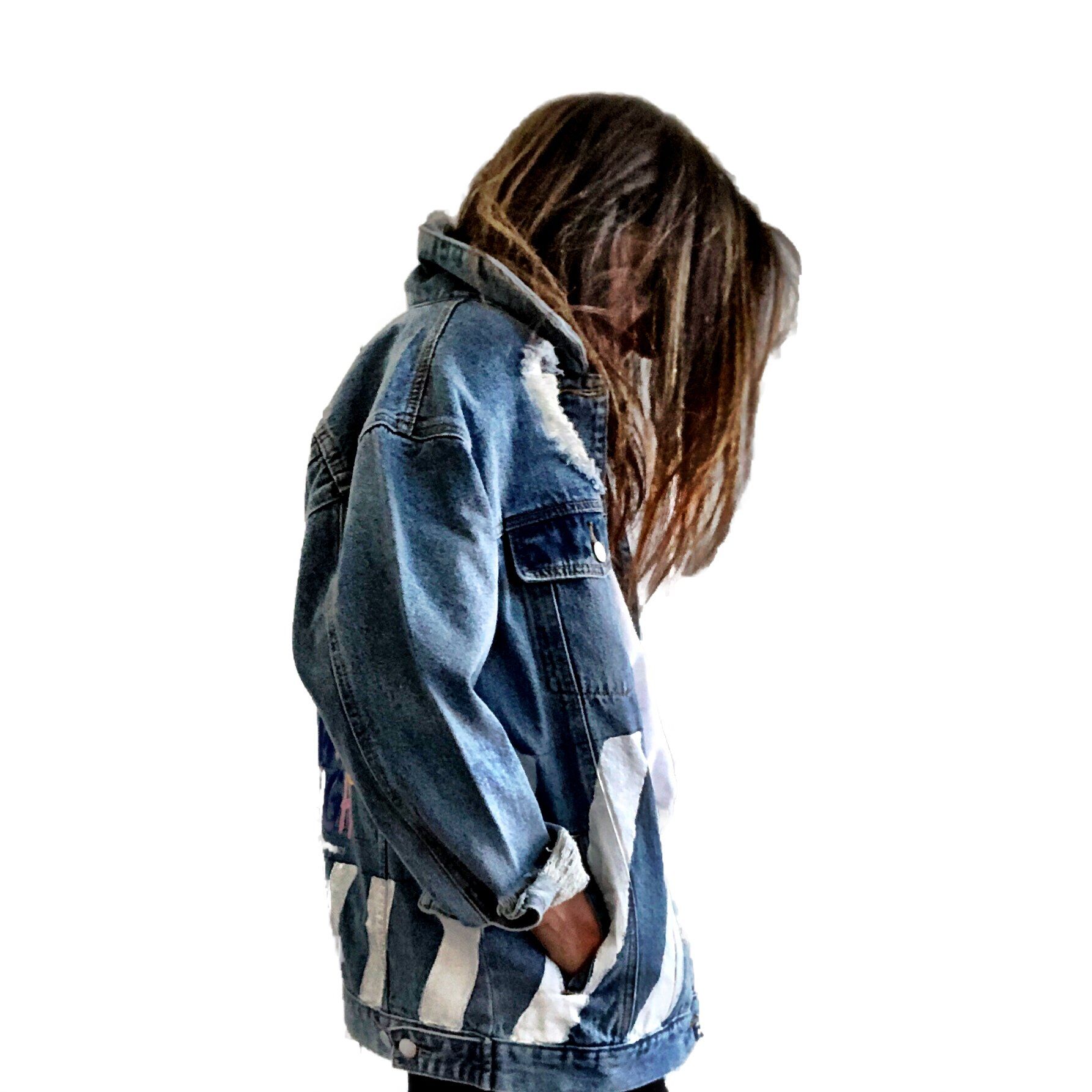 Vintage Denim Jacket for Artists - Retro Distressed Denim Coat - Perfect for Casual Wear, Street Style & Creative Outfits