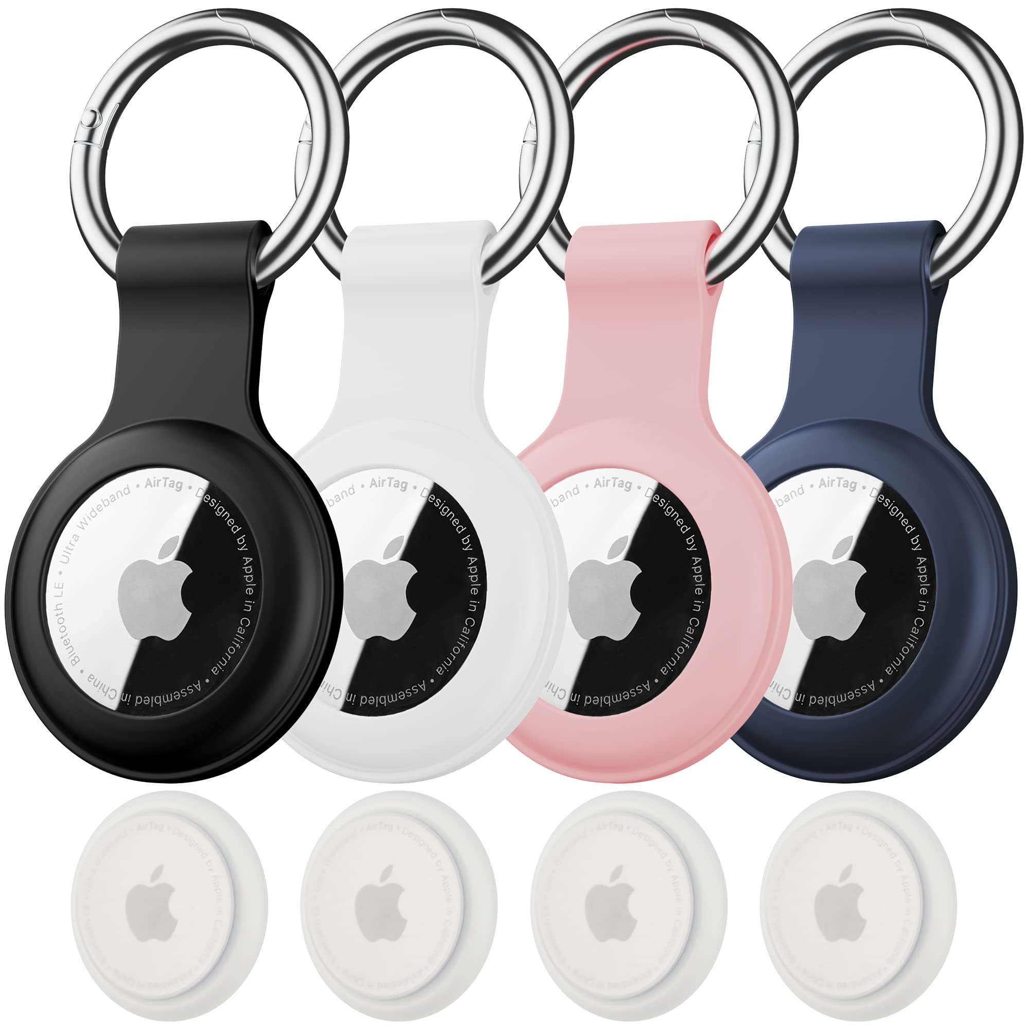 Citymore 4 Pack IPX8 Waterproof AirTag Keychain Holder - Soft Silicone Case with Key Ring for Apple AirTag - Perfect for Luggage Tracking, Key Organization & Pet Safety (Dog Collar, Backpack, Wallet)