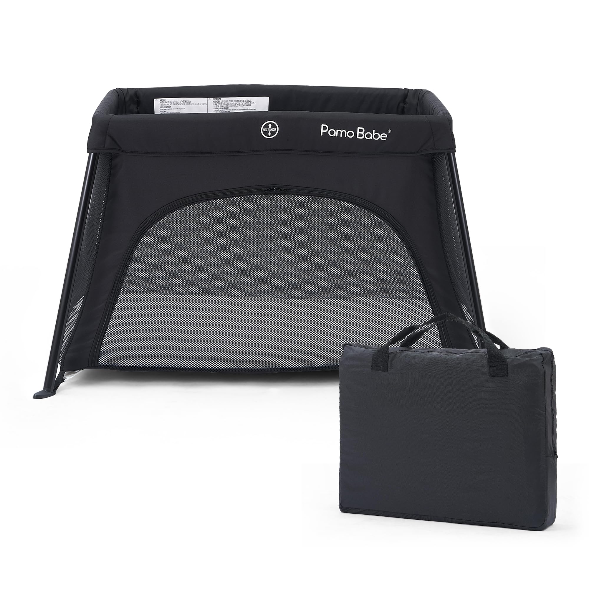 Pamo Babe Portable Travel Crib - Lightweight Baby Playpen with Zippered Door & Carry Bag for Airplane Travel - Easy Fold & Carry - Perfect for Home, Travel, Camping & Grandparents' House