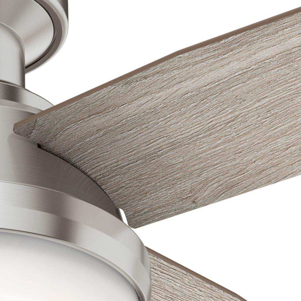 Hunter Fan 44 Inch Brushed Nickel Low Profile Ceiling Fan with Light Kit & Remote Control - Energy Efficient Indoor Cooling for Bedroom, Living Room, Dining Room, Kitchen, Office (Renewed) - Perfect for Home, Apartment and Commercial Spaces