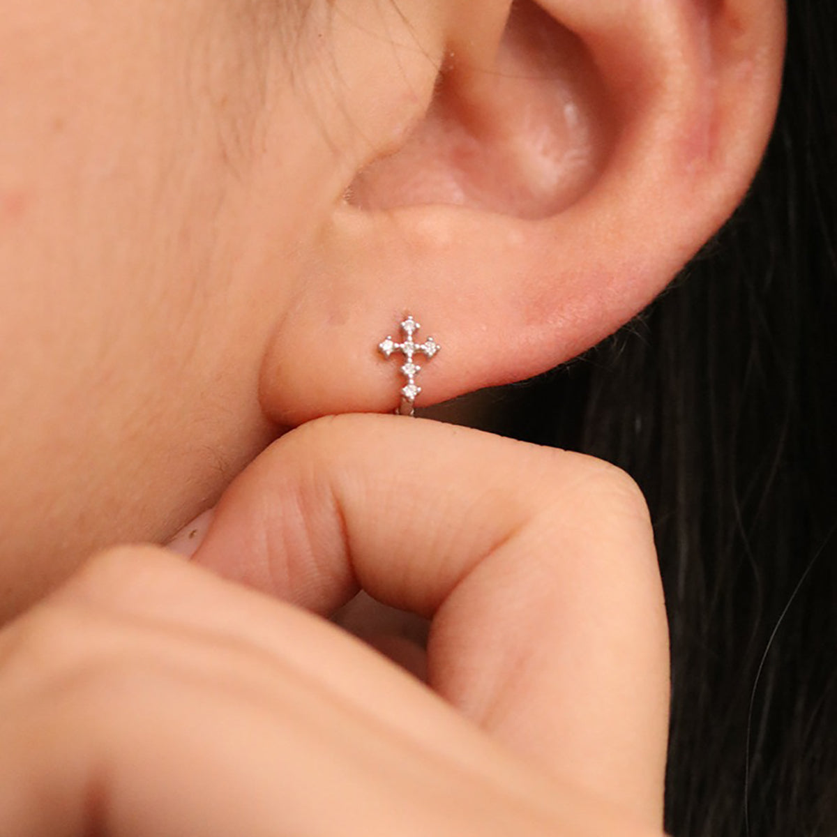 Cubic Cross Huggie Earrings for Women - Minimalist Gold Hoop Earrings for Everyday Wear - Perfect for Gifts, Parties, and Casual Outfits