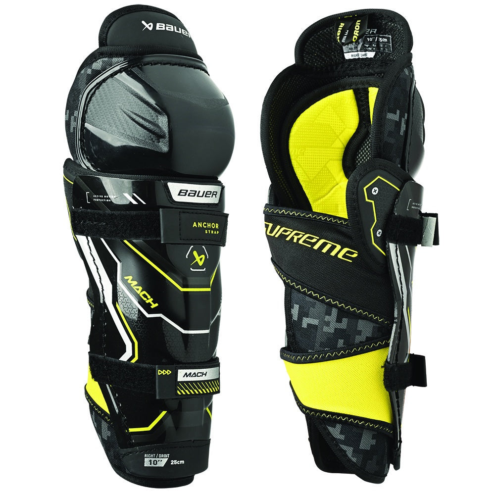 Bauer Supreme Mach Youth Ice Hockey Shin Guards - Protective Gear for Kids Hockey Players - Perfect for Games, Practices & Training Sessions