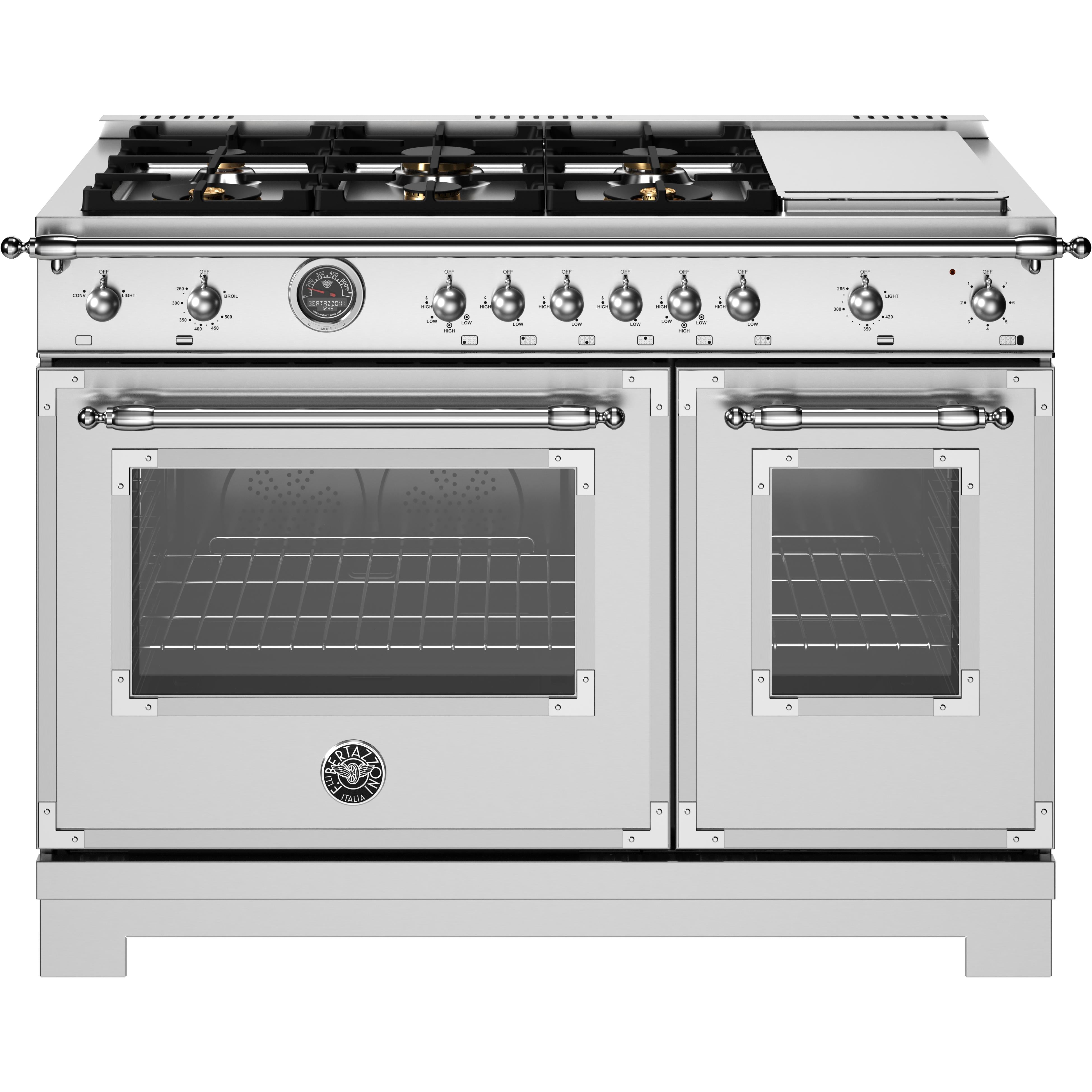 Bertazzoni 48 Inch Professional Freestanding Gas Range with 6 Burners & Griddle - HER486BTFGMXT - Perfect for Home Chefs & Commercial Kitchens