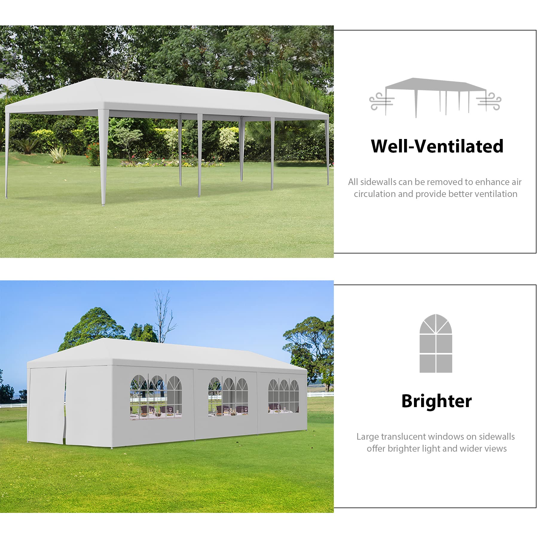 10x30 Heavy Duty Waterproof Party Tent - Outdoor Wedding Canopy with Removable Sidewalls - White Gazebo Shelter for BBQ, Events & Parties - Perfect for Backyard Gatherings, Festivals & Commercial Use