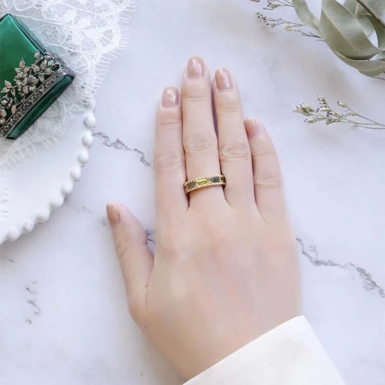 14K Gold Natural Peridot Eternity Band Ring for Women - Dainty Stackable Wedding Anniversary Gift, Birthday Present, Mother's Day Jewelry | Perfect for Everyday Wear, Date Nights & Special Occasions