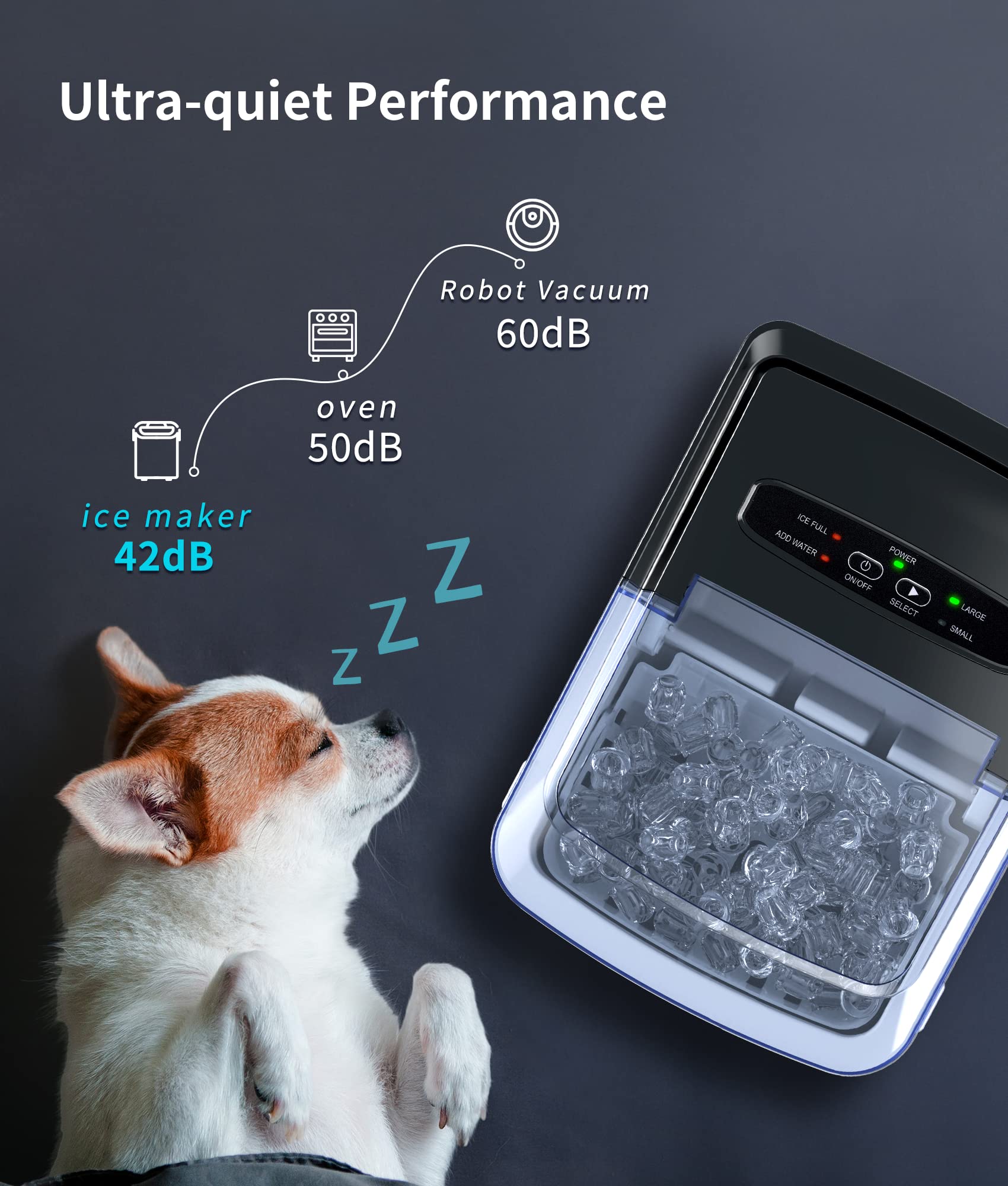 ecozy Portable Countertop Ice Maker - 9 Cubes in 6 Mins, 26.5 lbs Daily, Self-Cleaning with Ice Scoop & Basket - Perfect for Home, Kitchen, Office, Bar, Parties & Outdoor Gatherings (Silver)