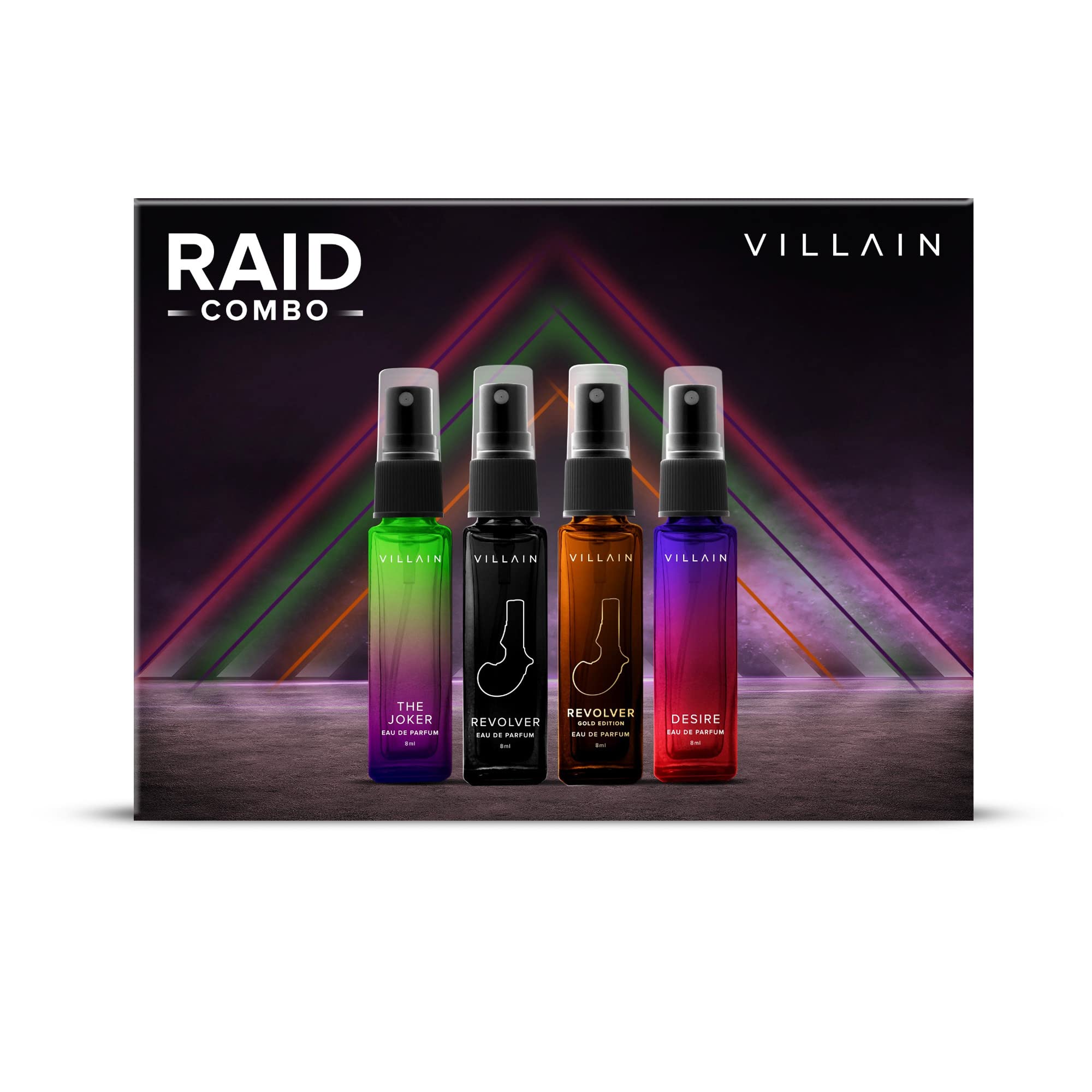Premium Men's Perfume Gift Set - Villain Raid Luxury 4x8ml EDP Fragrance Combo (Woody & Spicy) | Long Lasting Cologne for Day to Night Wear | Perfect Birthday, Anniversary & Valentine's Day Present for Him