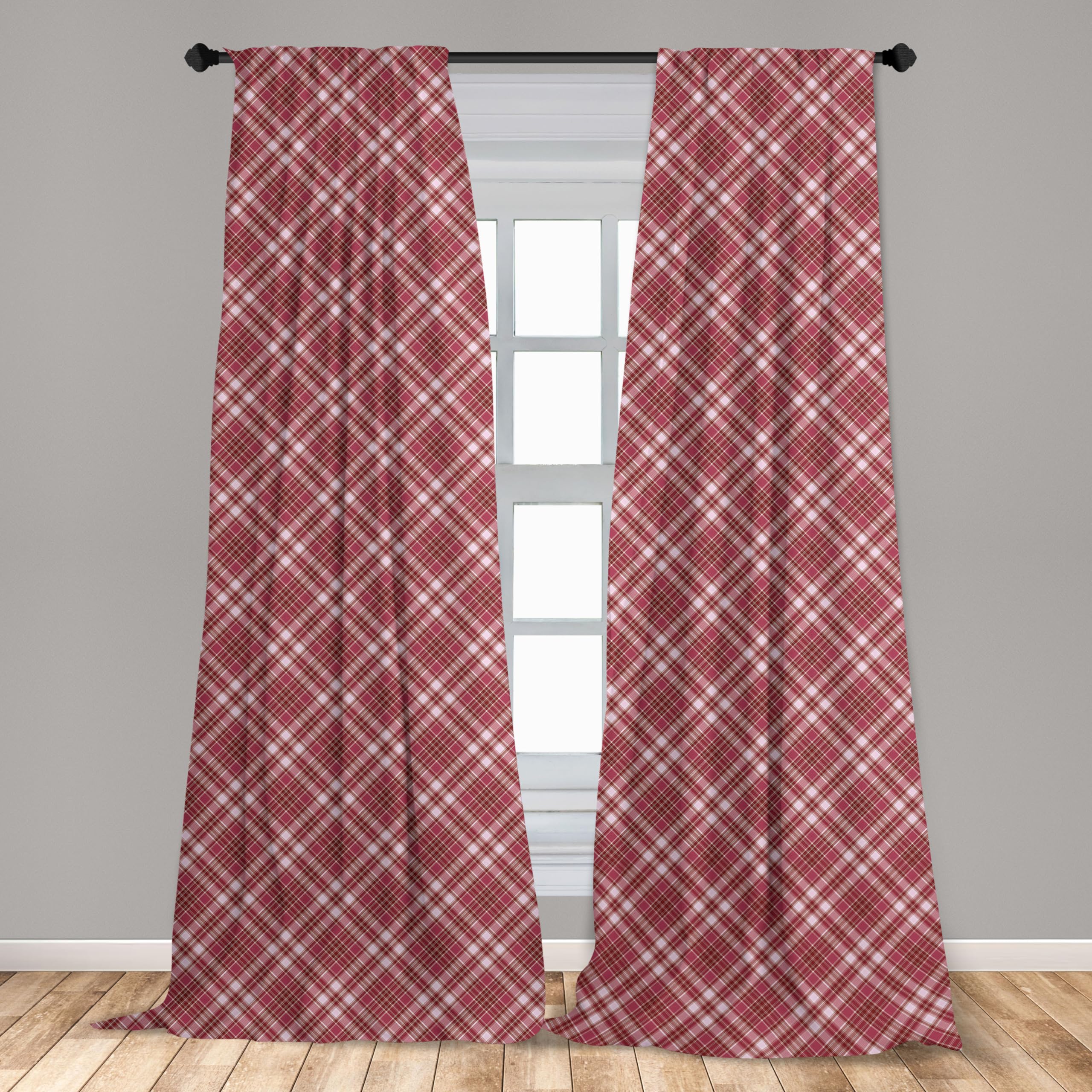 Ambesonne Checkered Window Curtains - Diagonal Striped & Rhombus Pattern in Rose Tones, Lightweight Blackout Drapes 2-Panel Set with Rod Pocket (28