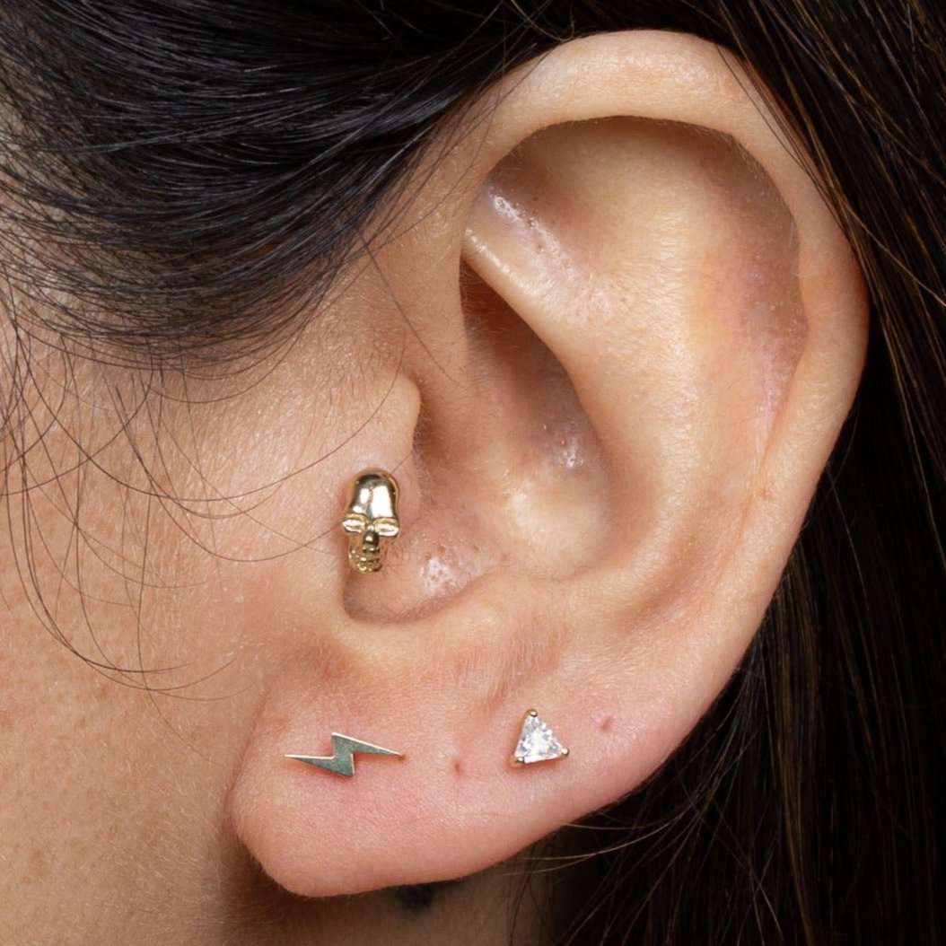 14K White Gold Lightning Bolt Flat Back Stud Earrings for Women - Hypoallergenic Cartilage & Helix Piercing Jewelry - Perfect for Everyday Wear & Gifting