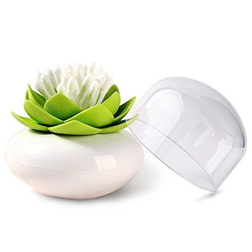 MelonBoat Lotus Cotton Swab Holder & Dispenser - Q-Tip Organizer for Bathroom, Makeup, First Aid & Travel - Compact Storage for Qtips, Toothpicks & Small Essentials (Green)