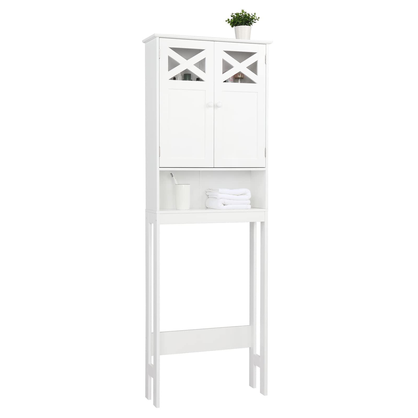 White Double Door Bathroom Storage Cabinet with Fork Design - Perfect for Small Spaces, Modern Toilet Organization & Home Decor