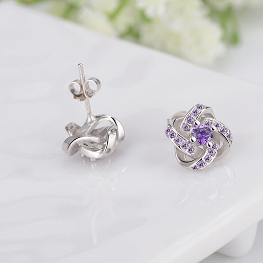 Elegant CZ Simulated Diamond Stud Earrings for Women - Purple Zircon Bridal Jewelry for Wedding, Bridesmaid & Special Occasions | Perfect Gift for Anniversary, Party & Formal Events
